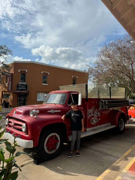 Historic-style red truck parked in Downtown Winter Garden Florida