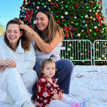 Mother and daughters celebrating Christmas in Celebration, Florida